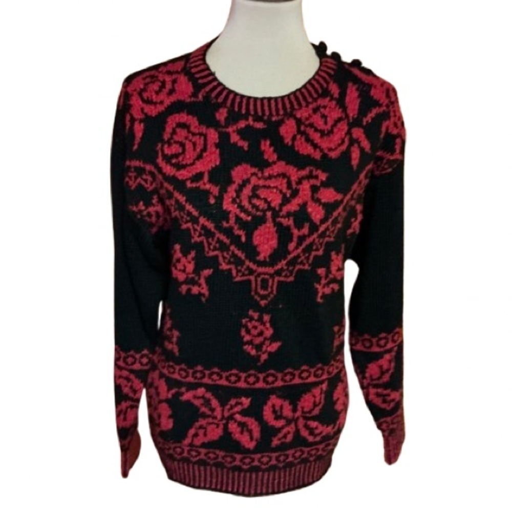 Vintage 90s Handknit Floral Sweater